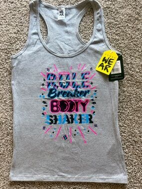 Zumba Fitness Gray Tank with Pink and Blue 'Rule Breaker Booty Shaker' Graphic